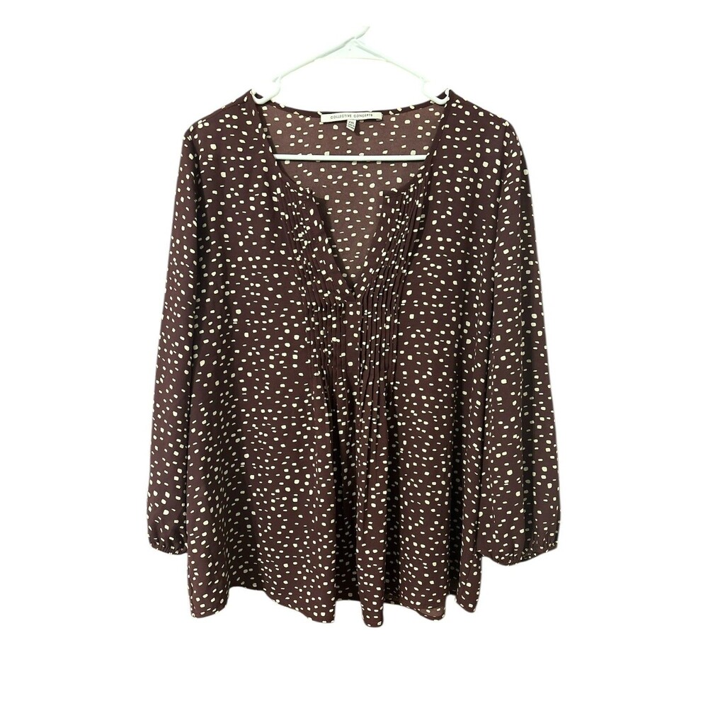 Collective Concepts Rosetto Pleat Front Burgundy  Blouse Size XXL